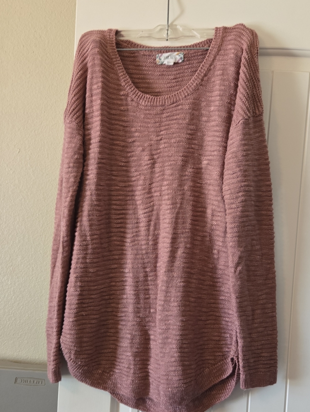 Pink Rose Mauve Ribbed Scoop Neck Knit Sweater